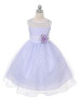 Sheer Neck Organza Polka Dot Tea Length Flower Girl Dress